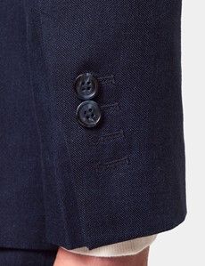 Navy Italian Linen-Wool Double Breasted Slim Fit Suit Jacket - 1913 Collection-preview5