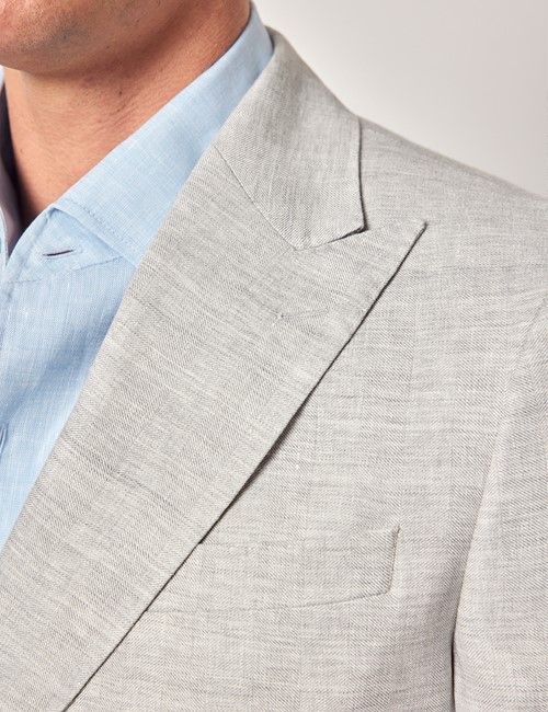 Light Grey Italian Linen-Wool Double Breasted Slim Fit Suit - 1913 Collection-preview