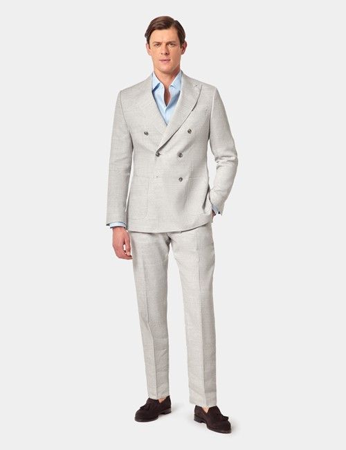 Light Grey Italian Linen-Wool Double Breasted Slim Fit Suit - 1913 Collection