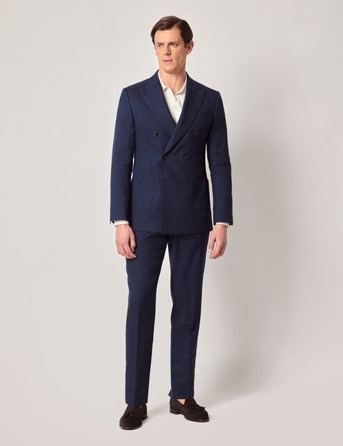 Navy Italian Linen-Wool Double Breasted Slim Fit Suit - 1913 Collection