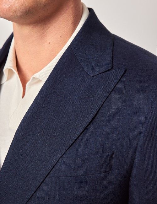 Navy Italian Linen-Wool Double Breasted Slim Fit Suit - 1913 Collection-preview