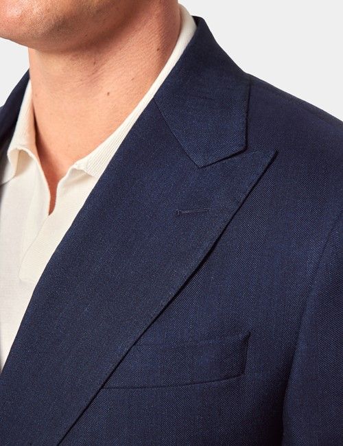 Navy Italian Linen-Wool Double Breasted Slim Fit Suit - 1913 Collection-preview