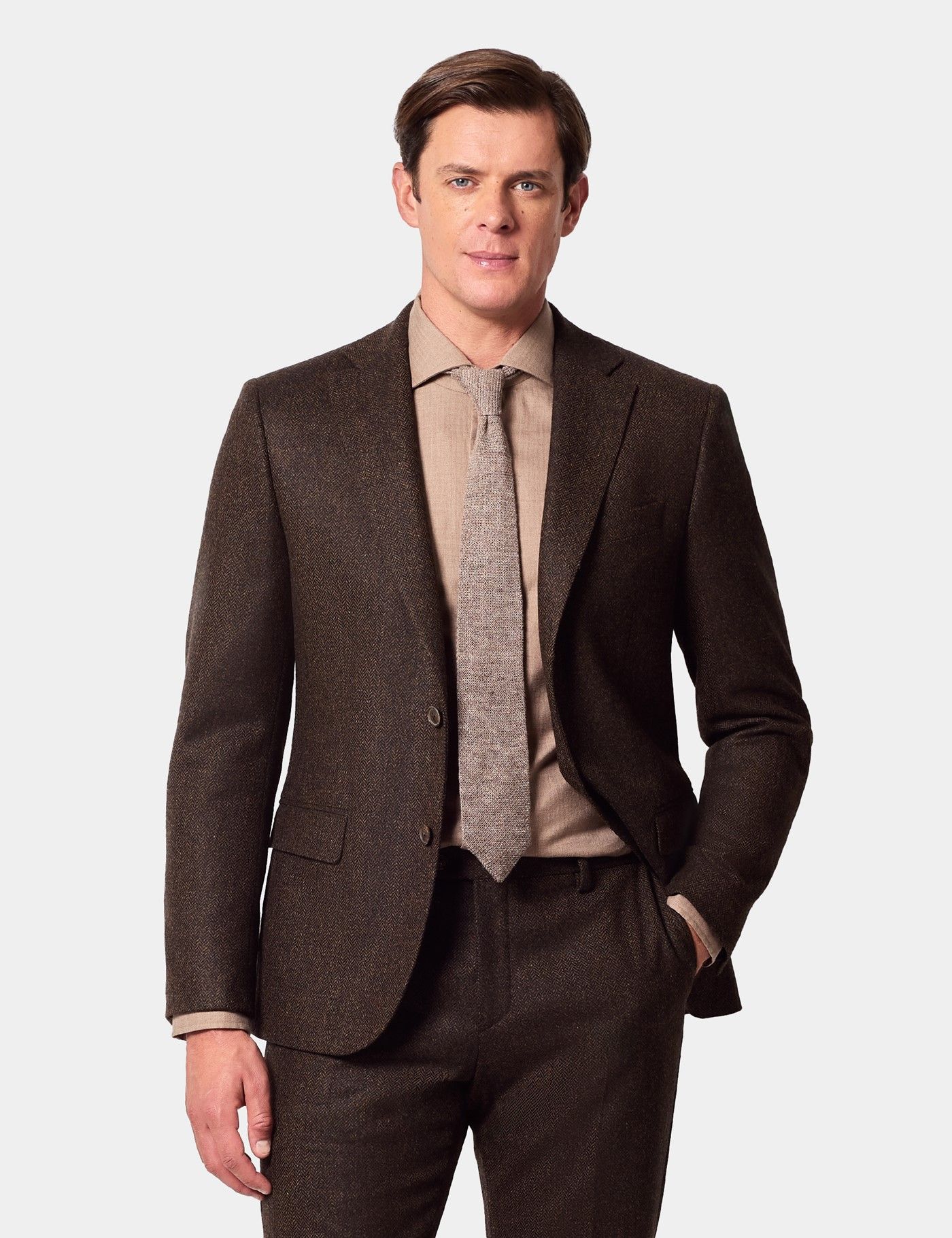 Slim Fit Brown Herringbone 1913 Suit Jacket