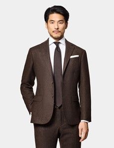 Slim Fit Brown Herringbone 1913 Suit Jacket