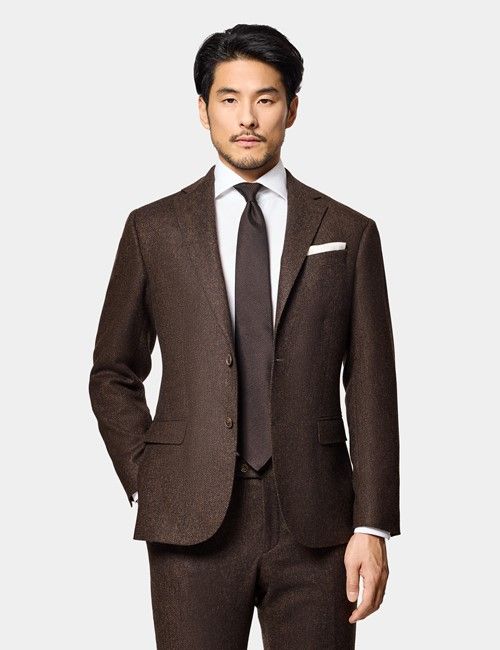 Slim Fit Brown Herringbone 1913 Suit Trousers