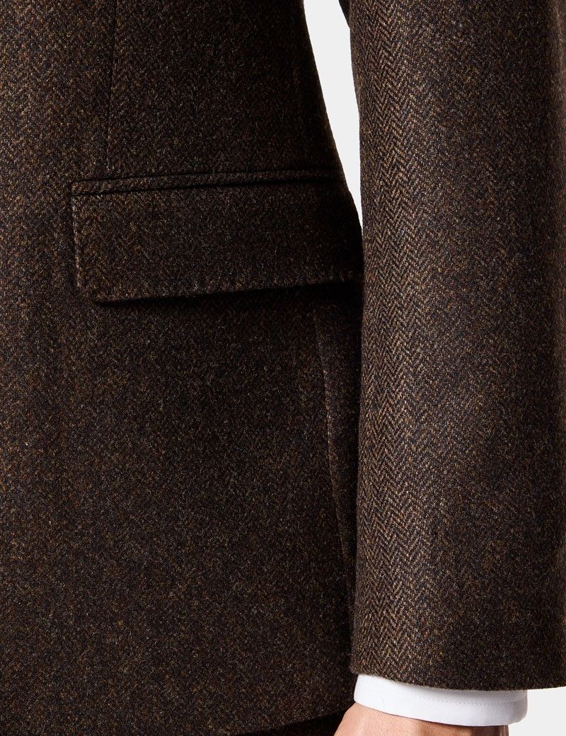 Slim Fit Brown Herringbone 1913 Suit Jacket thumbnail 4