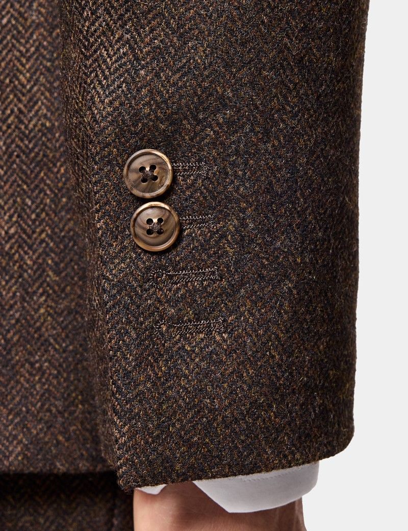 Slim Fit Brown Herringbone 1913 Suit Jacket thumbnail 7