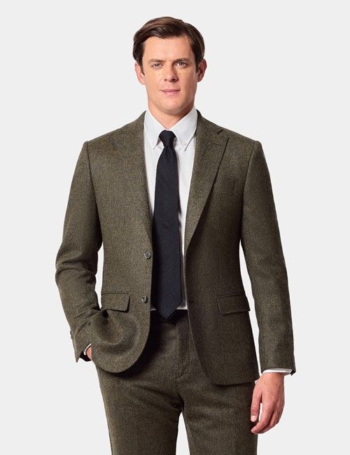 Slim Fit Green Herringbone 1913 Suit Trousers