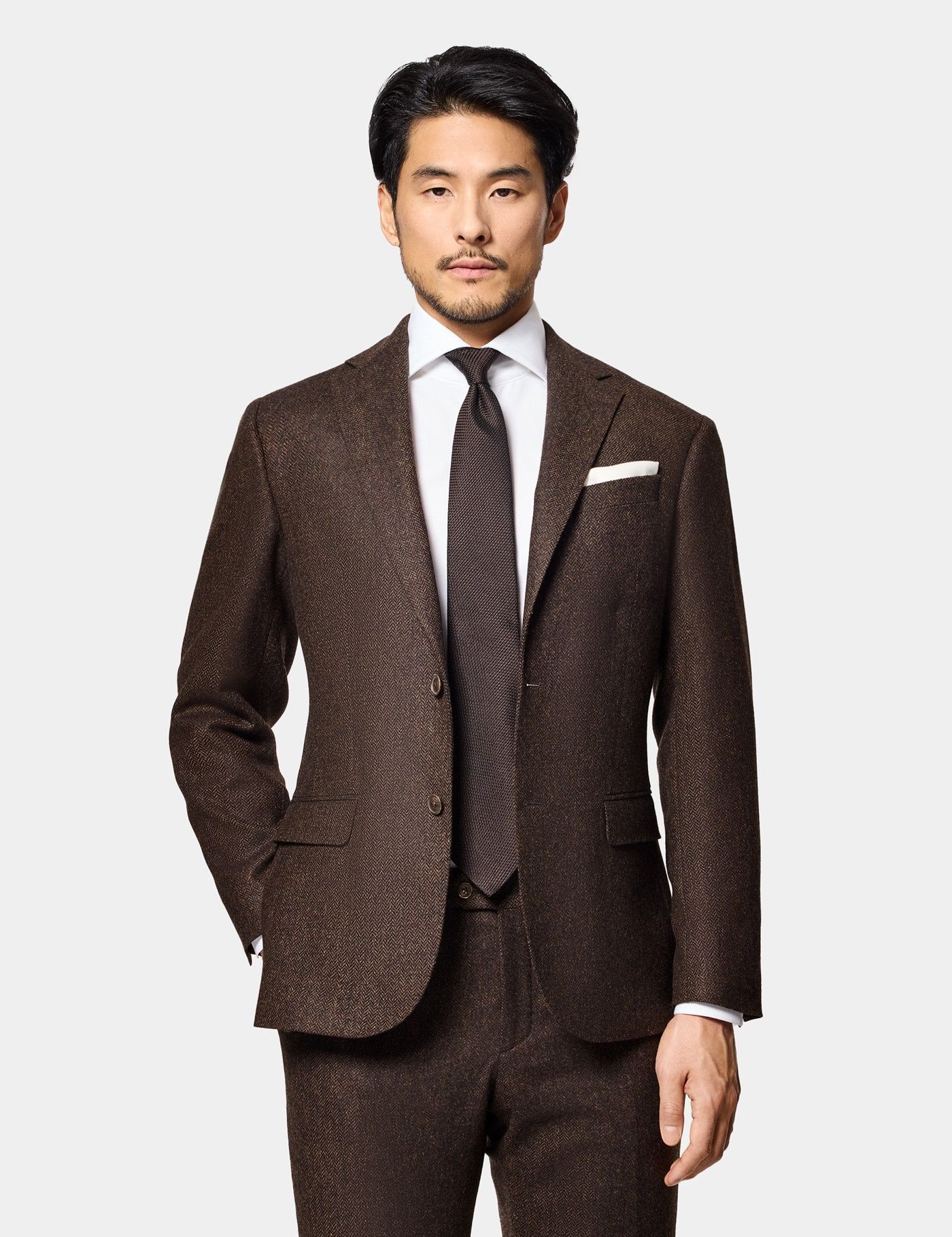 Hawes & Curtis Slim Fit Brown Herringbone 1913 Suit | Wool | Plain | Men's Hawes & Curtis Slim Fit Brown Herringbone 1913 Suit | Wool | Plain | Men's