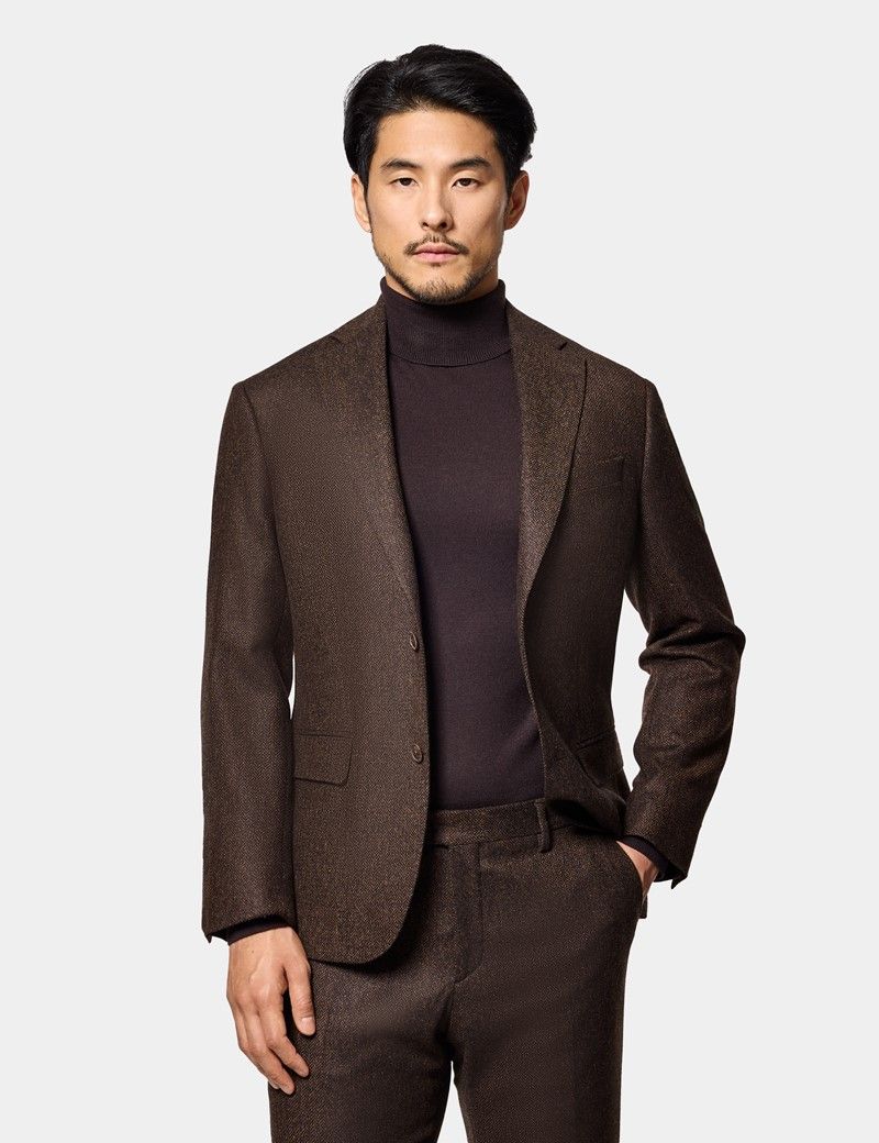Slim Fit Brown Herringbone 1913 Suit thumbnail 6