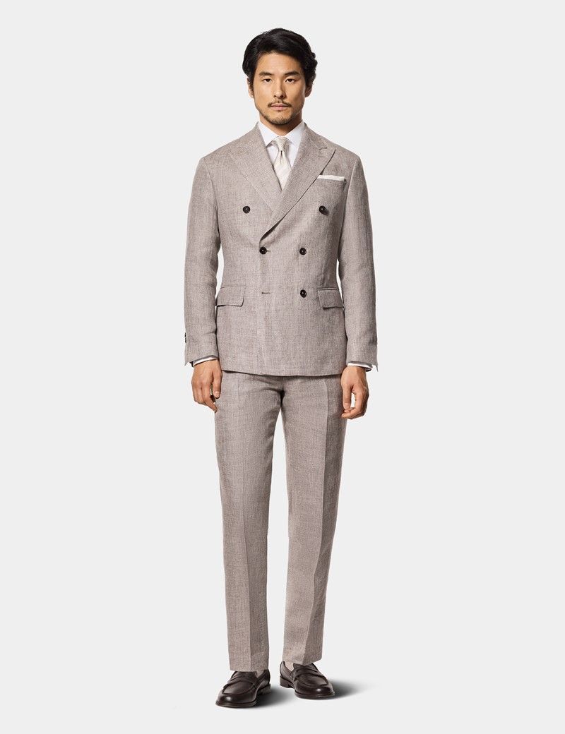 Tailored Fit Brown Melange 1913 Linen Suit Jacket thumbnail 3
