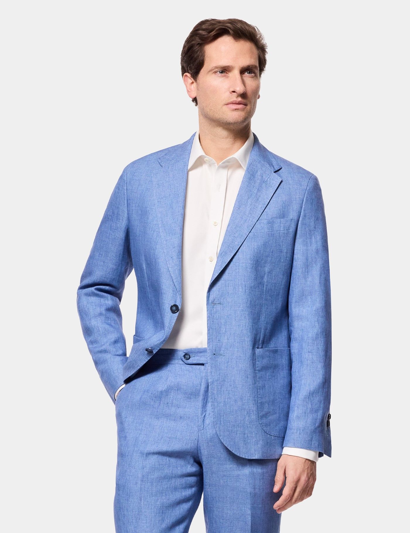 Men's Tailored Fit Denim Blue 1913 Linen Suit Jacket | Hawes & Curtis