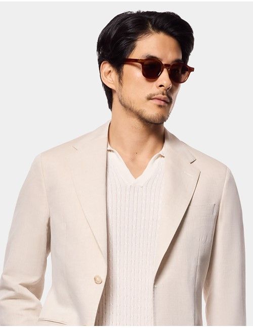 Cream Premium Button Through Zig Zag Stitch Polo Shirt