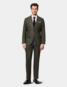 Tailored Fit Dark Green Hopsack 1913 Linen Suit