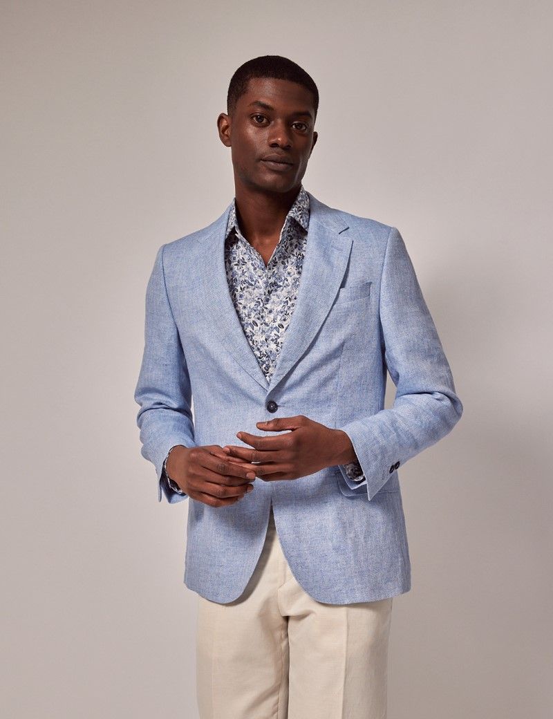 Light Blue Herringbone Linen Tailored Italian Suit Jacket- 1913 ...