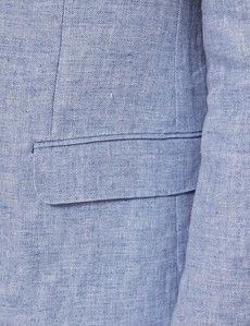 Light Blue Herringbone Linen Italian Tailored Suit Jacket- 1913 Collection-preview5
