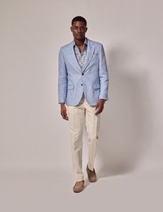 Light Blue Herringbone Linen Italian Tailored Suit Jacket- 1913 Collection-preview2