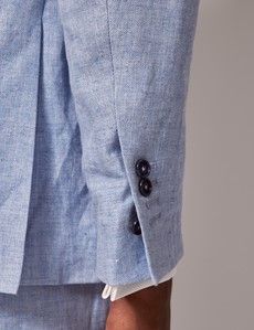 Light Blue Herringbone Linen Italian Tailored Suit Jacket- 1913 Collection-preview9