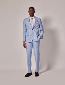 Light Blue Herringbone Linen Italian Tailored Suit Jacket- 1913 Collection-preview10