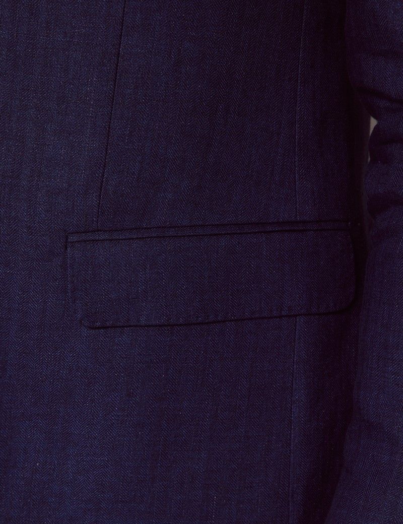 Royal Blue Herringbone Linen Tailored Italian Suit Jacket - 1913 ...