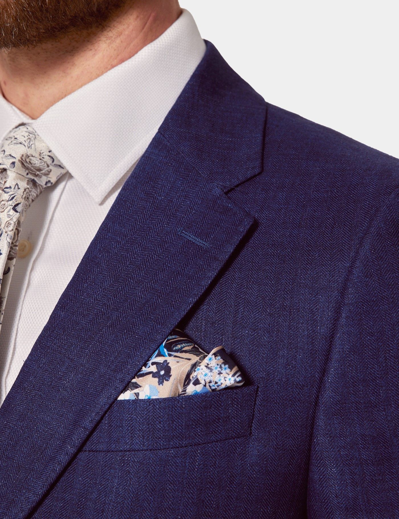 Royal Blue Herringbone Linen Italian Tailored Suit Jacket - 1913 Collection-preview