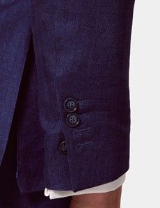 Tailored Fit Royal Blue Herringbone 1913 Linen Suit Jacket
