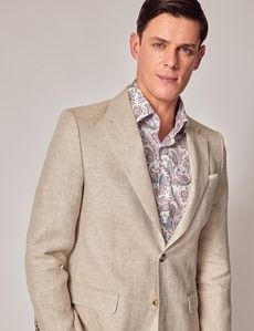 Natural Herringbone Linen Italian Tailored Suit Jacket - 1913 Collection-preview8