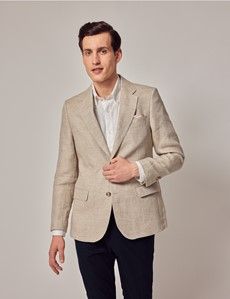 Natural Herringbone Linen Italian Tailored Suit Jacket - 1913 Collection