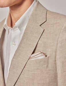 Natural Herringbone Linen Italian Tailored Suit Jacket - 1913 Collection-preview1