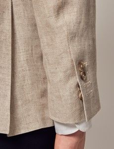 Natural Herringbone Linen Italian Tailored Suit Jacket - 1913 Collection-preview6