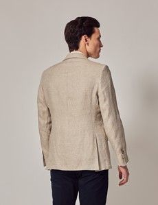 Natural Herringbone Linen Italian Tailored Suit Jacket - 1913 Collection-preview4