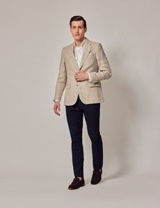 Natural Herringbone Linen Italian Tailored Suit Jacket - 1913 Collection-preview7