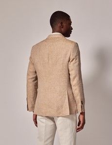 Beige Herringbone Linen Tailored Italian Suit Jacket - 1913 Collection-preview2
