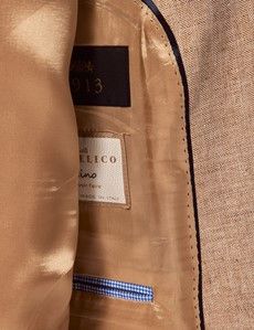 Beige Herringbone Linen Tailored Italian Suit Jacket - 1913 Collection-preview7
