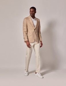 Beige Herringbone Linen Tailored Italian Suit Jacket - 1913 Collection-preview3