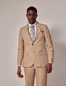 Beige Herringbone Linen Tailored Italian Suit Jacket - 1913 Collection-preview4
