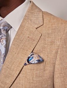 Beige Herringbone Linen Tailored Italian Suit Jacket - 1913 Collection-preview5
