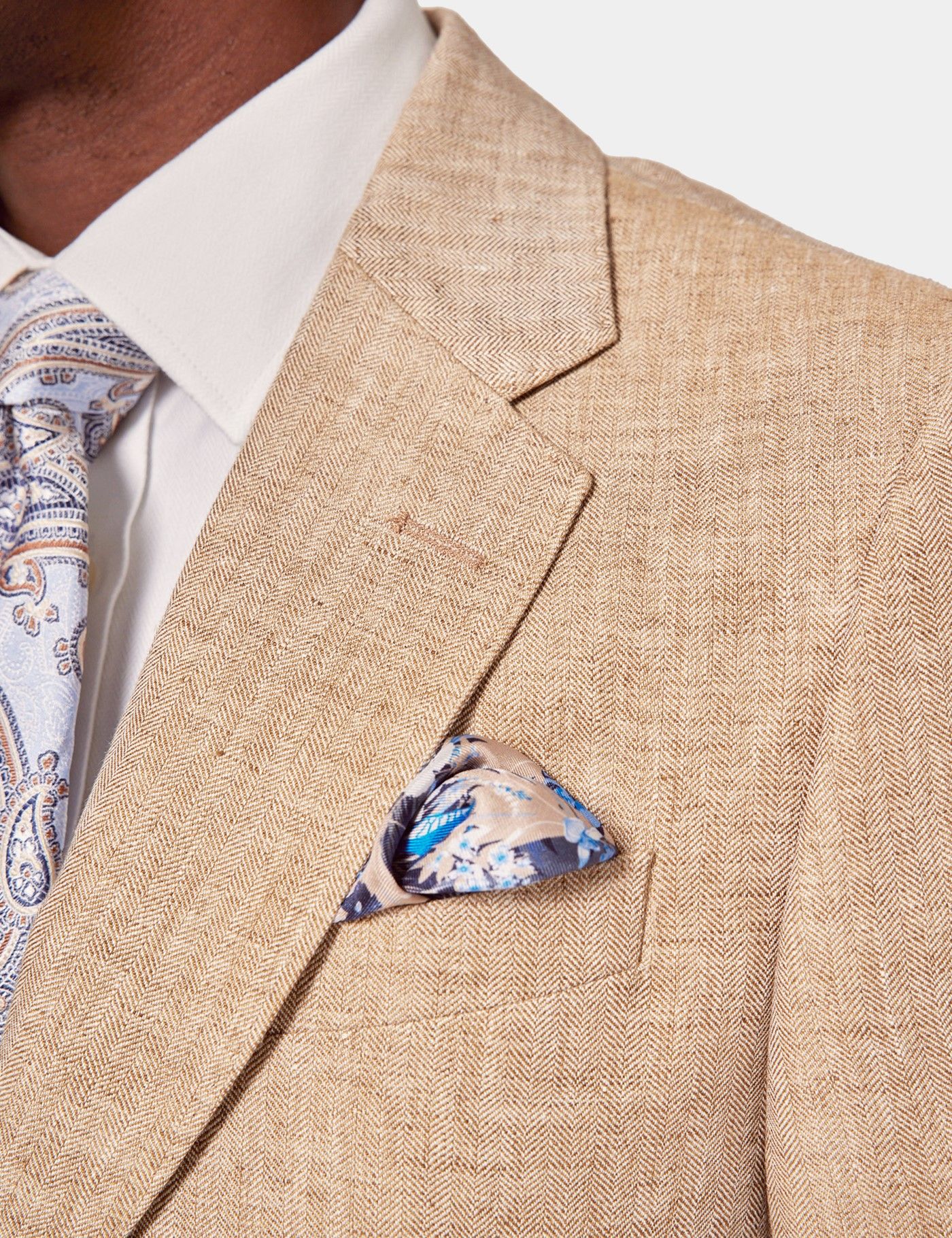 Tailored Fit Beige Herringbone 1913 Suit Jacket-preview