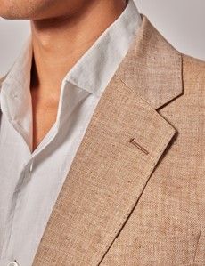 Sand Herringbone Linen Tailored Italian Suit Jacket - 1913 Collection-preview1