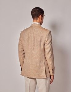 Sand Herringbone Linen Tailored Italian Suit Jacket - 1913 Collection-preview3