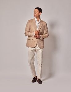 Sand Herringbone Linen Tailored Italian Suit Jacket - 1913 Collection-preview5