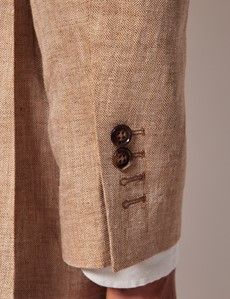Sand Herringbone Linen Tailored Italian Suit Jacket - 1913 Collection-preview4