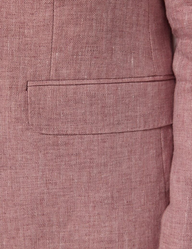 Pink Herringbone Linen Italian Tailored Suit Jacket - 1913 Collection