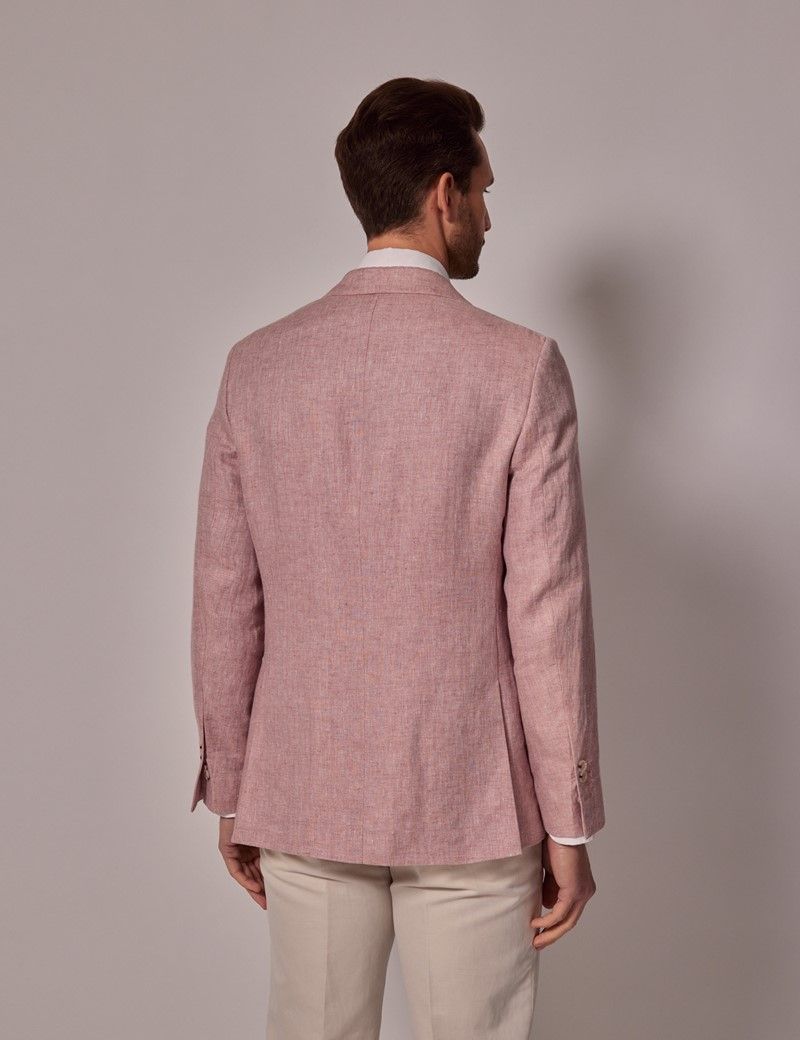 Men s Pink Herringbone Linen Tailored Fit Italian Suit Jacket Hawes Curtis