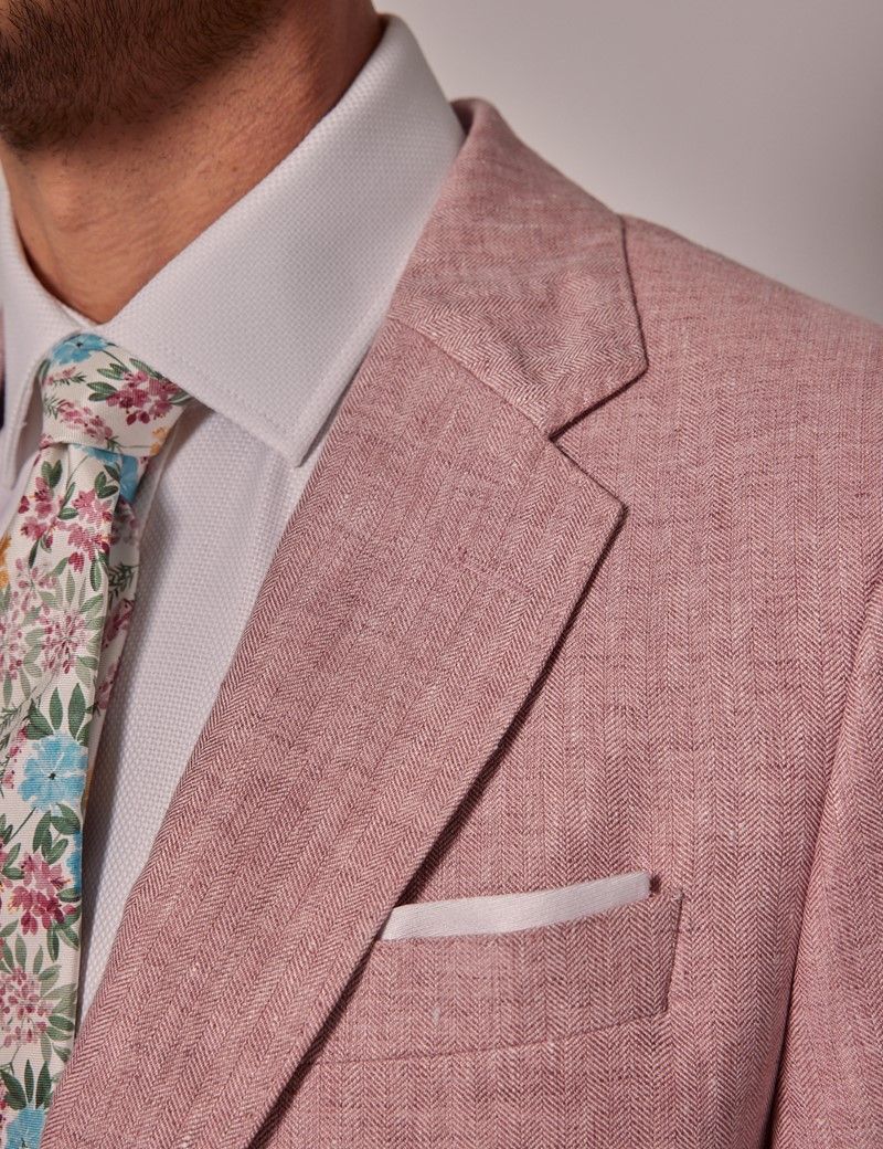Men's Pink Herringbone Linen Tailored Fit Italian Suit Jacket | Hawes u0026  Curtis
