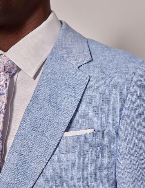 Light Blue Herringbone Linen Tailored Italian Suit - 1913 Collection-preview