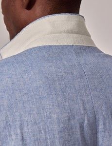 Light Blue Herringbone Linen Tailored Italian Suit - 1913 Collection-preview6