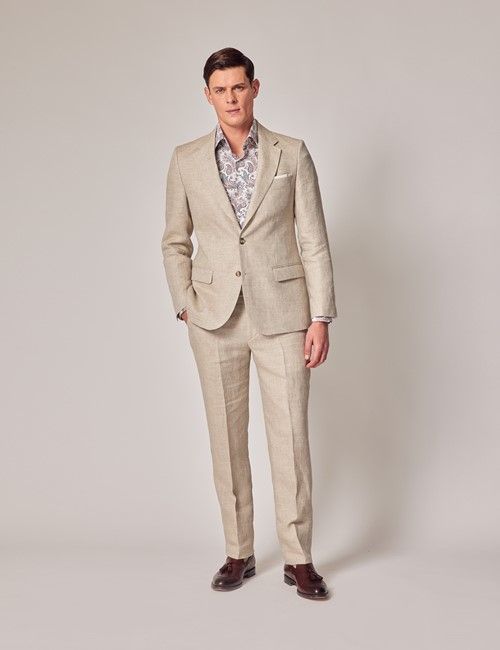 Natural Herringbone Linen Tailored Italian Suit - 1913 Collection