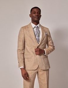 Beige Herringbone Linen Tailored Italian Suit - 1913 Collection-preview2
