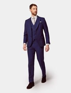 Tailored Fit Royal Blue Herringbone 1913 Linen Suit